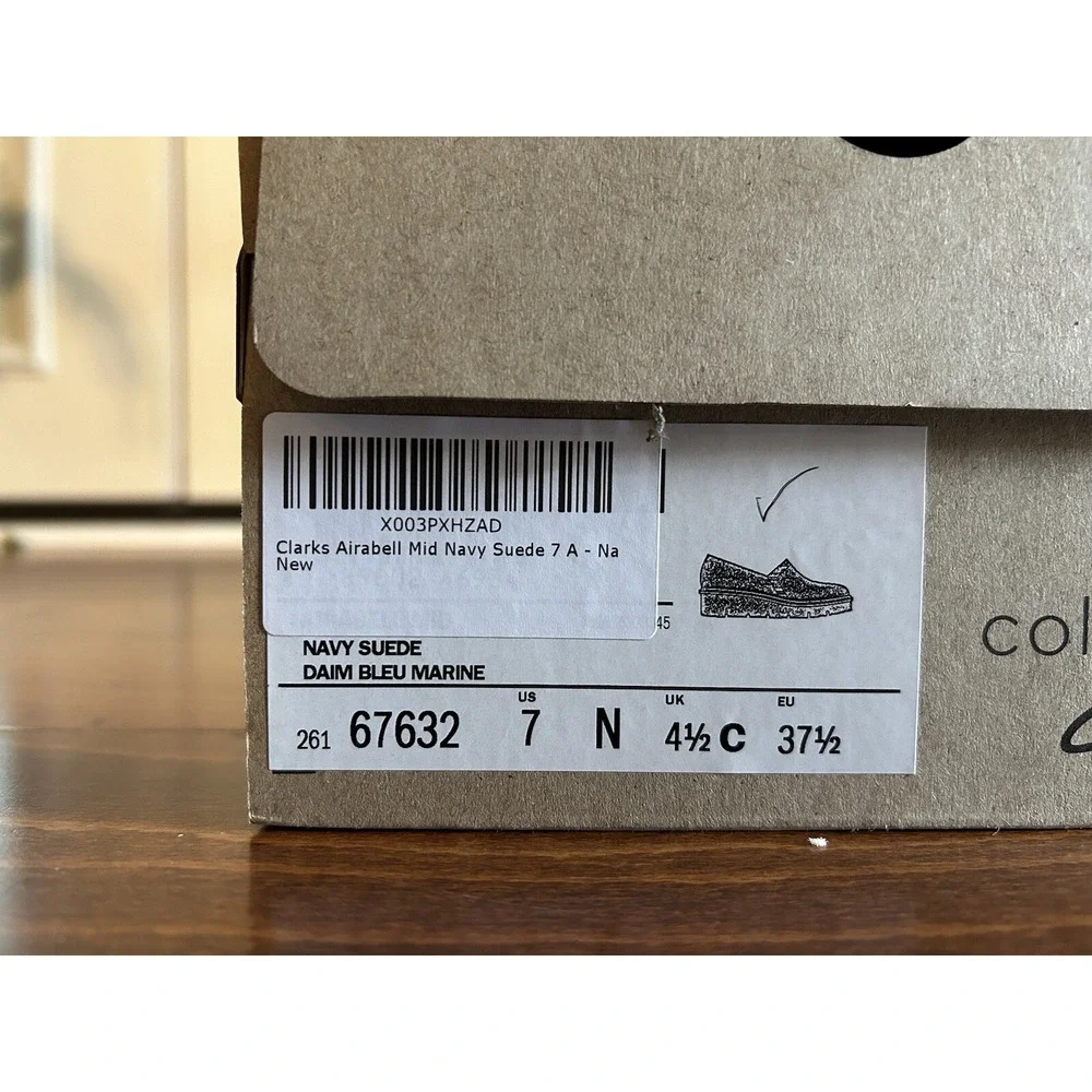 Clarks Airabell Mid Navy Suede‎ Wedges Leather Closed Toe NEW Size 7 N